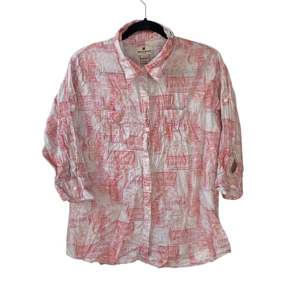 WOOLRICH Women's Cotton Printed Blouse Red Tan XL